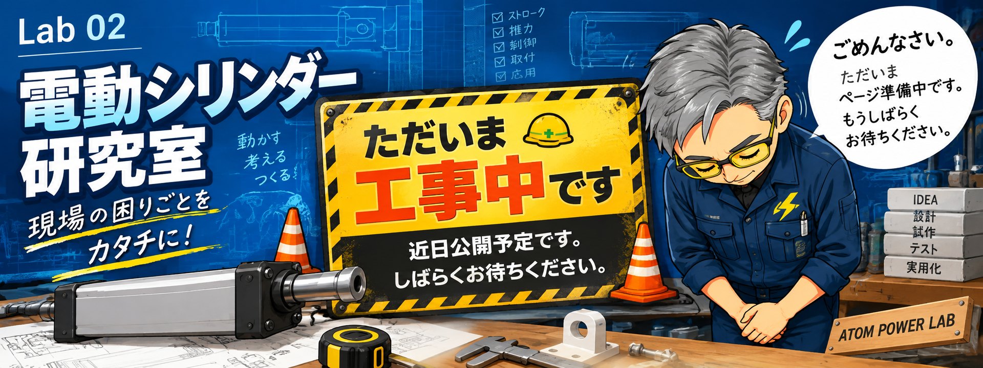 Lab 02 電動シリンダー研究室 ─ ただいま工事中です。近日公開予定です、しばらくお待ちください。